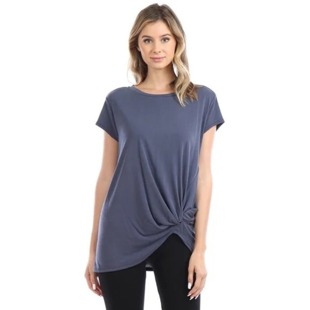 A482-C • Navy Modal Twist Front Side Gathered Top
